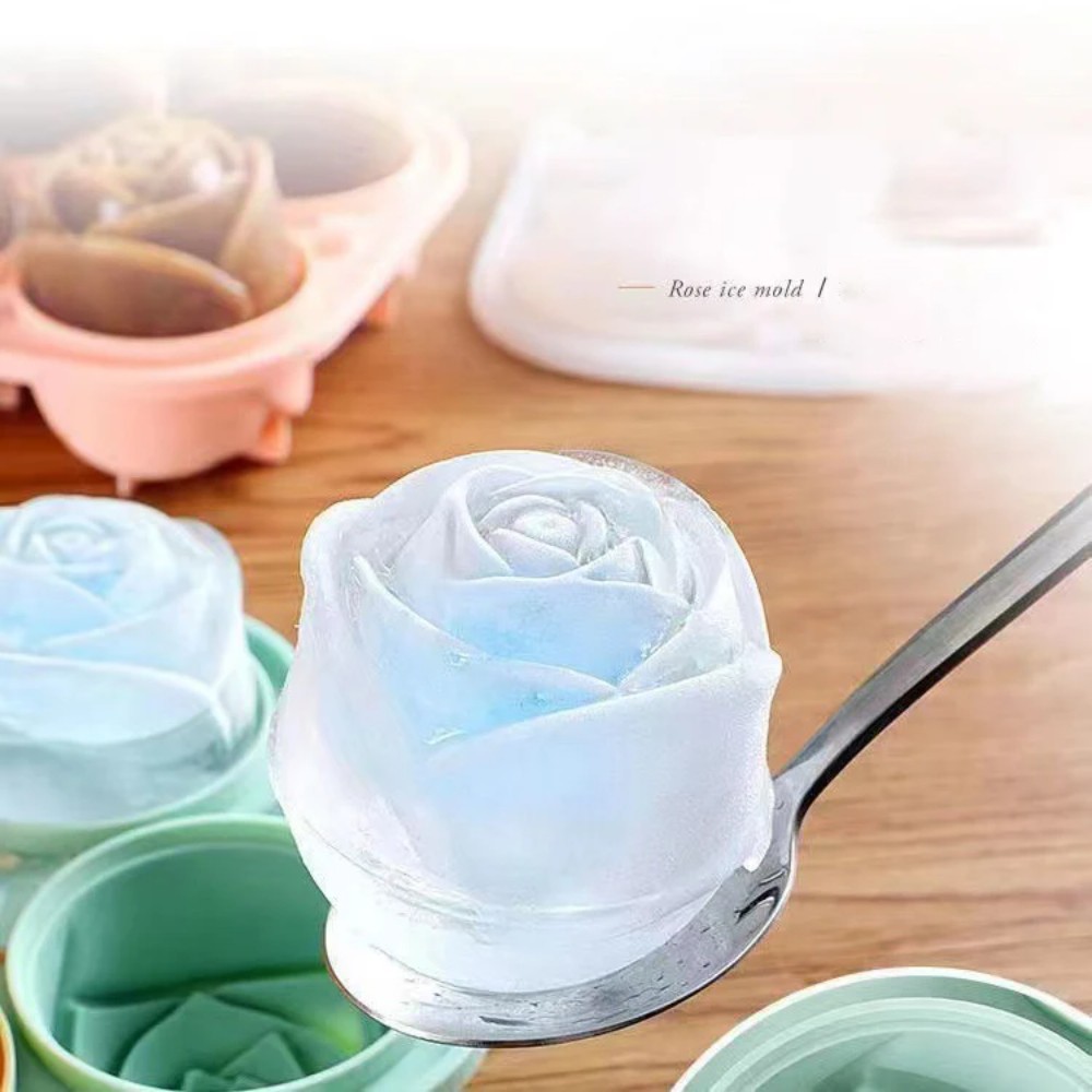 Kitchen Baking Storage - 3d rose silicone ice molds 4-hole